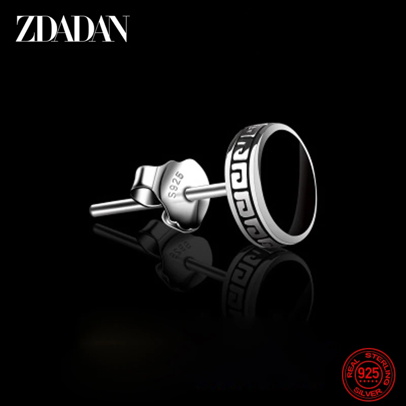 ZDADAN 925 Sterling Silver 6mm 8mm Black Round Stud Earrings For Women Jewelry Accessories Wholesale