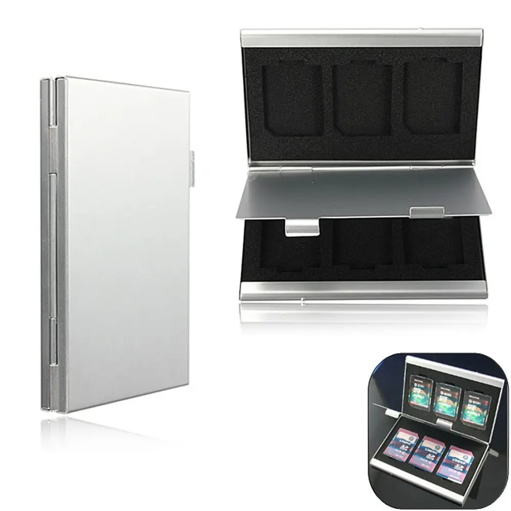 Metal MMC Memory Card Aluminium Alloy Storage Box Kamera 6 Case untuk SD MMC TF Memory Card Storage Card Case untuk Card Protection
