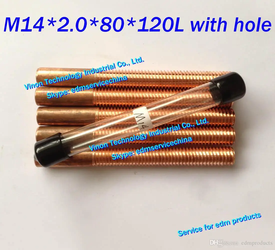 

(5PCS Pack) M14*2.0*80*120mm Copper Thread Electrode with hole (thread length 80mm) Orbital Tapping electrode copper M14 for EDM