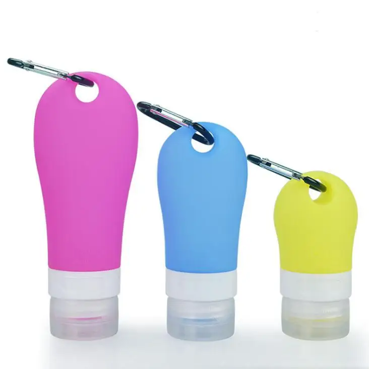 Silicone 38ML 60ML 80ML Reusable Portable Mini Size  Travel Soap Bottle with Holder Hook Keychain SN3401