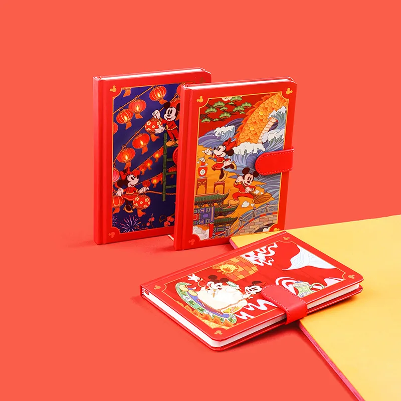 Disney Mickey cartoon creative notebook with magnetic buckle office student writing notepad cute Chinese red diary gift