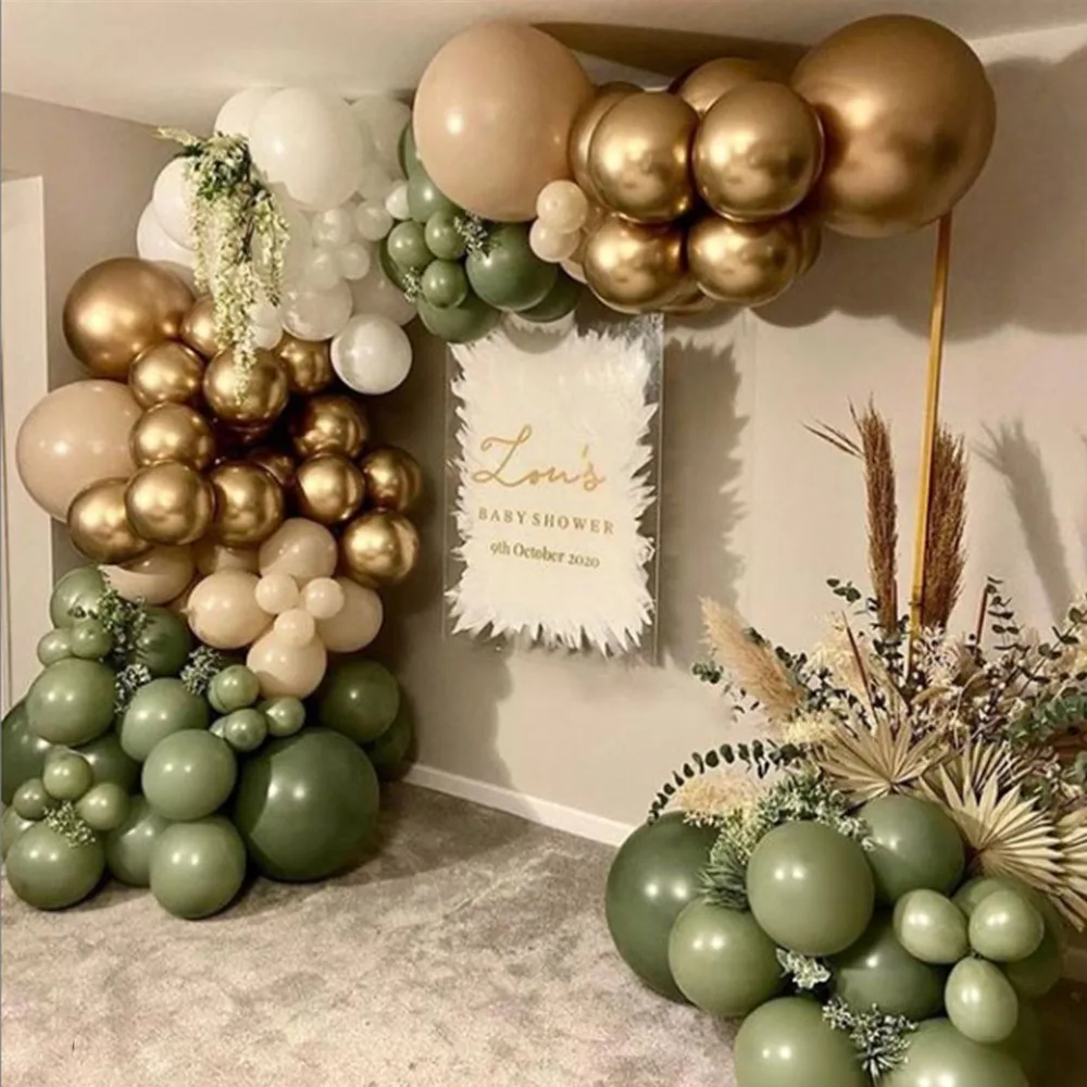 

122pcs Metal Gold Avocado Green Balloons Garland Arch Kit Wedding Birthday Party Decoration Baby Shower Kids Decoration Supplies