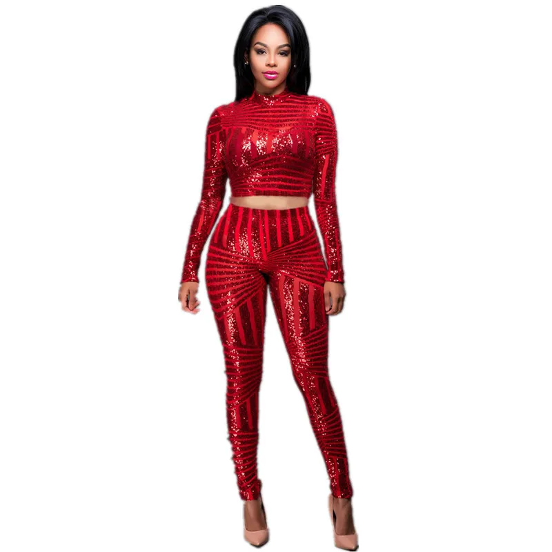 2024 New Fashion Women Sexy Sequin Charming Slim Two Piece Set Party Suit Long Pencil Pants Chic Streetwear Fancy Lady Clothes