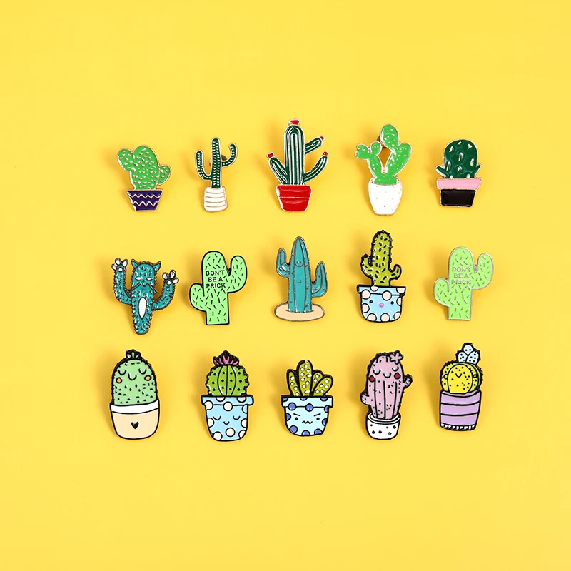 Cute Accessory Set Cartoon Plant Enamel Pin Colorful Cactus Chlorophytum Potted Brooches Badges Denim Lapel Jewelry Wholesale