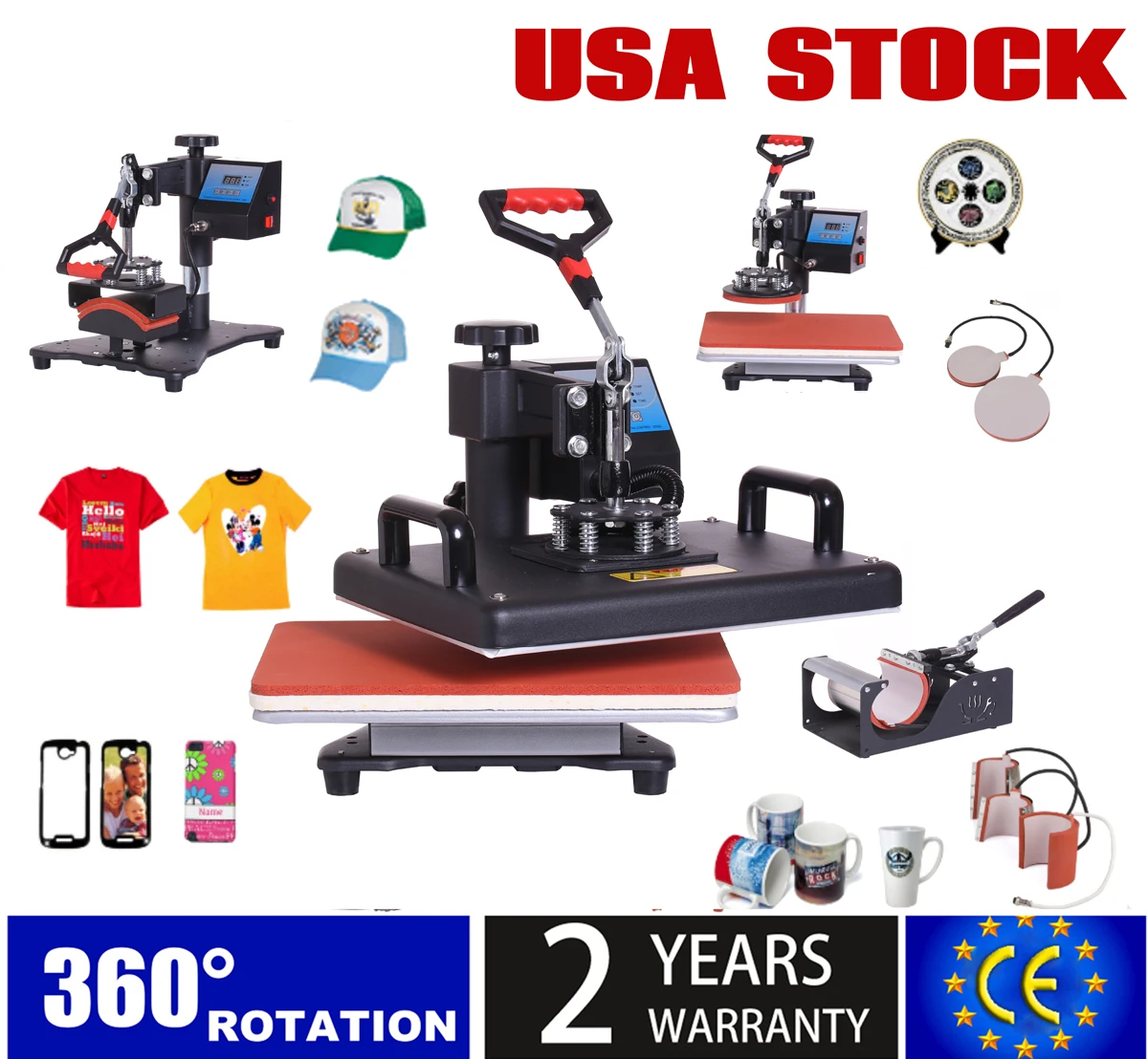 Free Shipping From USA 8 in 1 Heat Press Machine Swing Away Digital Sublimation T-Shirt / Mug/Plate Hat Etc Printer CE Approved