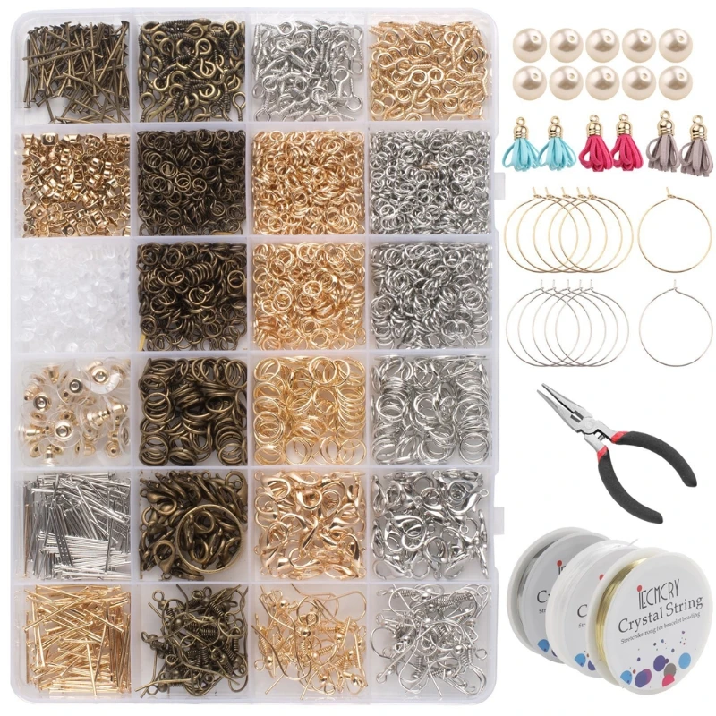 

3000Pcs Jewelry Making Kit with Jump Rings Screw Eye Pin Headpins Claw Clasps 517F