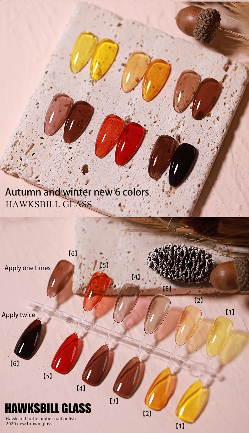 Vendeeni 6 Farben Bernsteinfarbener Jelly Gel Nagellack Semi-Permanenter UV Soak-Off Gel Lack Glaskristall Transparenter Gel-Lack – Detail 4