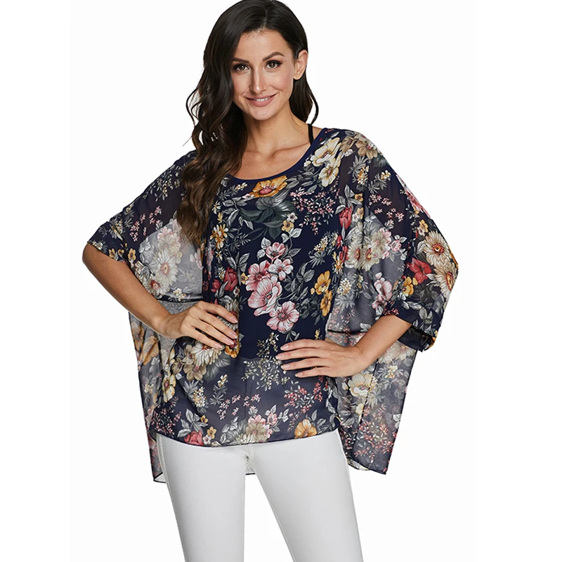 BHflutter Plus Size 2020 Blouse Women Floral Print Vintage Chiffon Blouses Shirts Ladies Casual Loose Summer Tops bluzki damskie