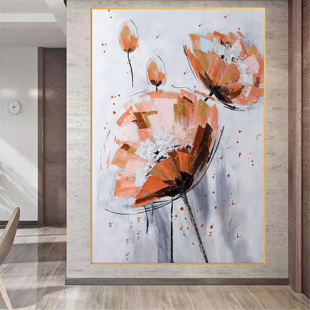 

Hand-painted oil paing Reddish brown Dandelion Flower Wall Art Canvas Painting Modern Plant Picture Home Decor for Living Room