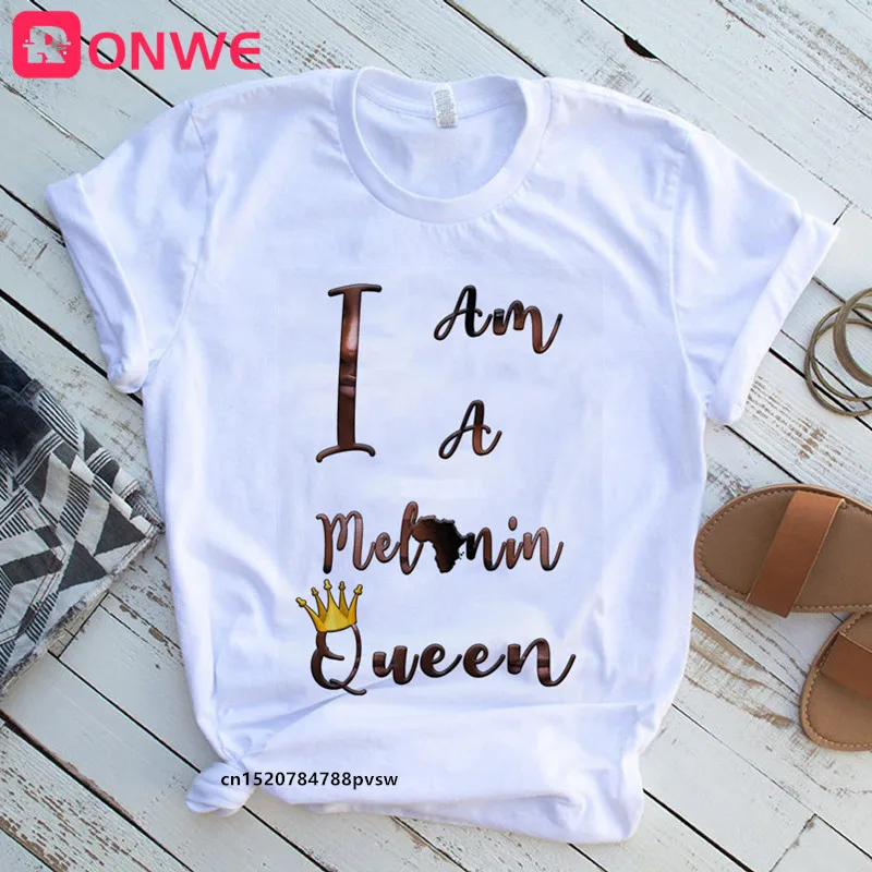 I Am A Strong Melanin Queen t shirt Women Clothes African Black Girl History Month Female T-shirt Melanin Tee Shirt,Drop Ship