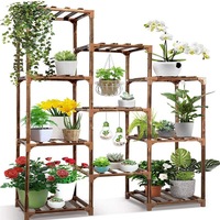 Wooden Floor Outdoor Floral Flower Shelf Indoor And Outdoor Multi-layer Shelf Garden Plant Pot Stand