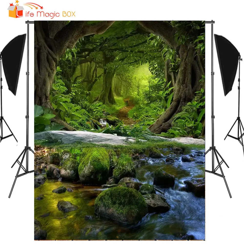 LIFE MAGIC BOX Wallpapers Green Forest Creek Running Water Mermaid Children's Birthday Wedding Photocall Fond Studio Photo