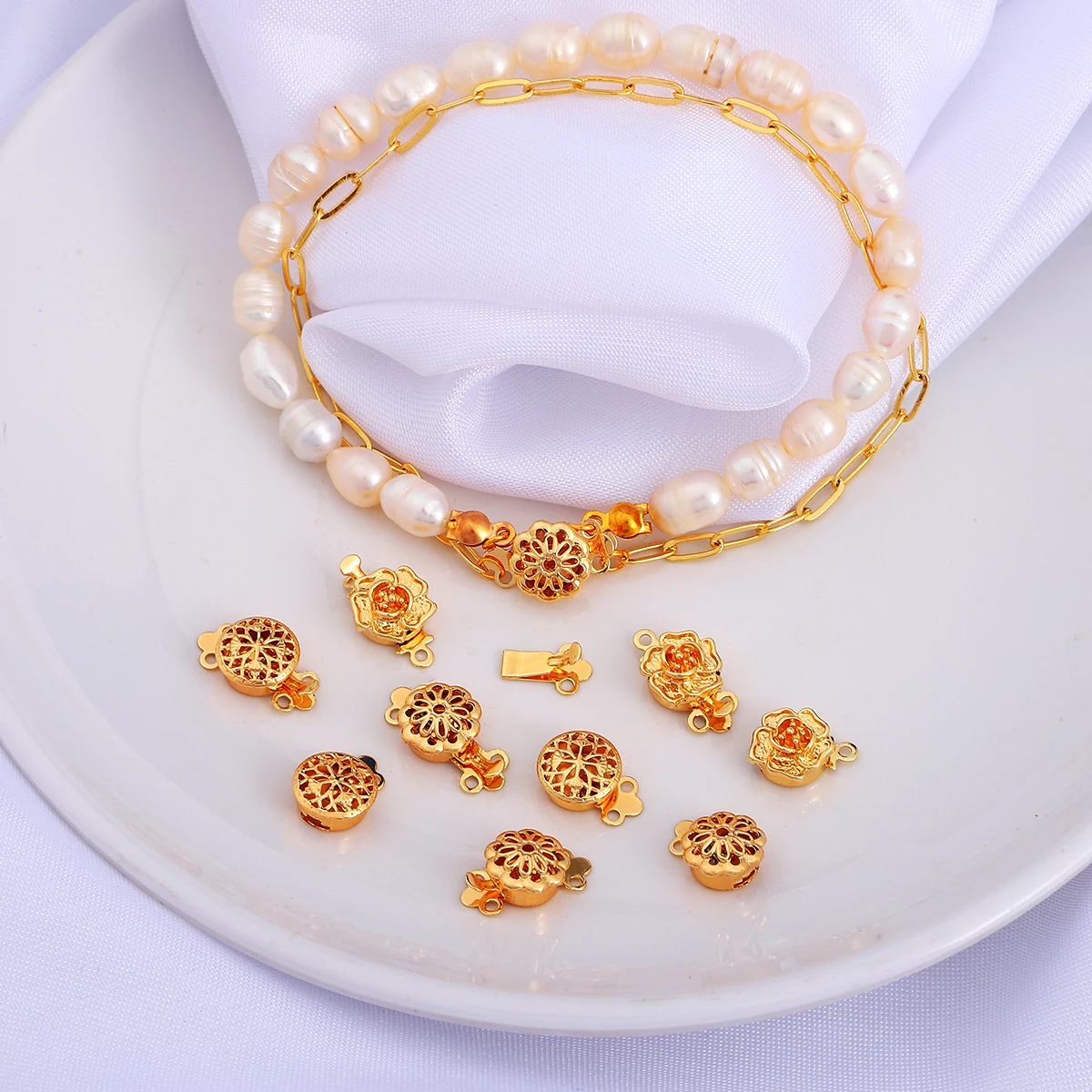 Fashion 1 Set Brass with Gold Plated Flower Bracelet Necklace Clasp Connector For DIY Jewelry Making Accessories