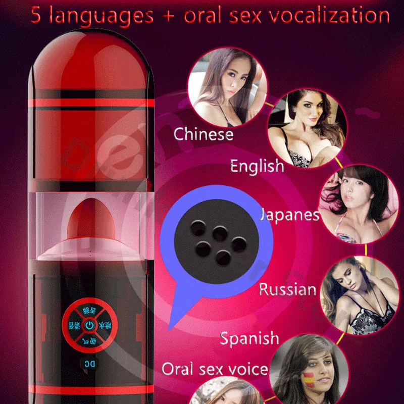 6 languages Voice Blowjob/Vagina Male Masturbator Cup Tongue Automatic Licking Penis Pocket Pussy Deep Throat Oral Sex Man Toy