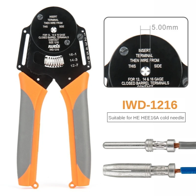 Imagem -02 - Iwiss Iwd1216 Ferramentas Crimper Aviação Pino Mini Alicate de Friso para 12-16awg Harting Hee Conectores de Pinos de Aviação