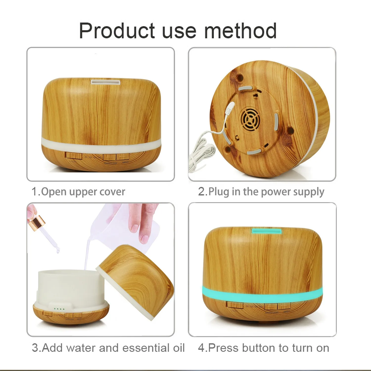 Nebbia fredda ultrasonica variopinta dell'umidificatore di aromaterapia dell'olio essenziale 500ml con il cambiamento leggero di 7 colori LED per l'ufficio della famiglia