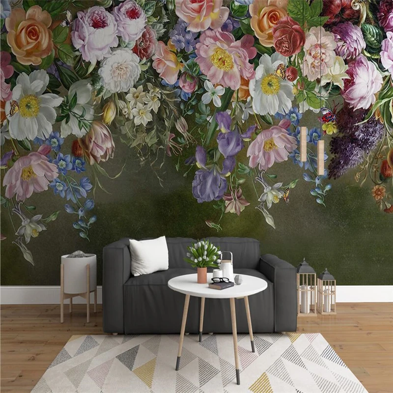 custom photo wallpaper Vintage flowers wallpapers for living room bedroom decoration mural 3d murals wall paper house Stickers