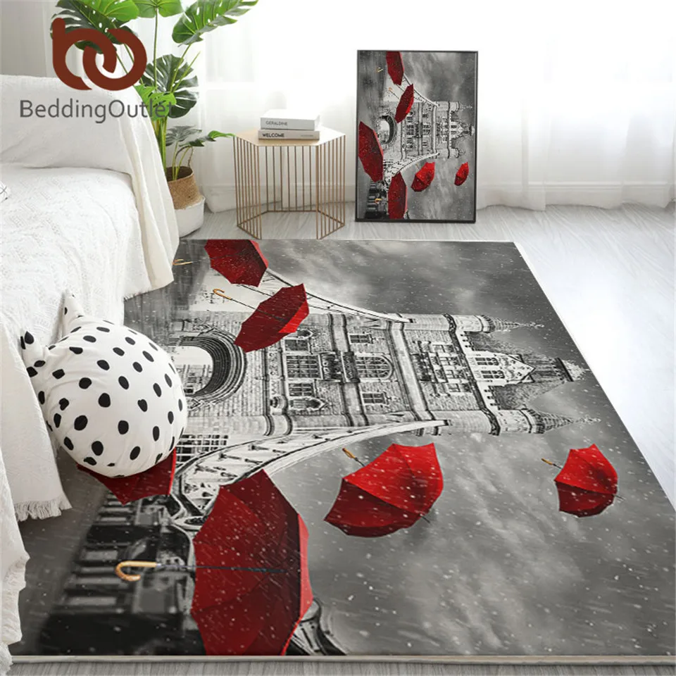 

BeddingOutlet Umbrella Large Carpet for Living Room Red England London Floor Rug Tower Bridge on River Thames Area Rug Tapis