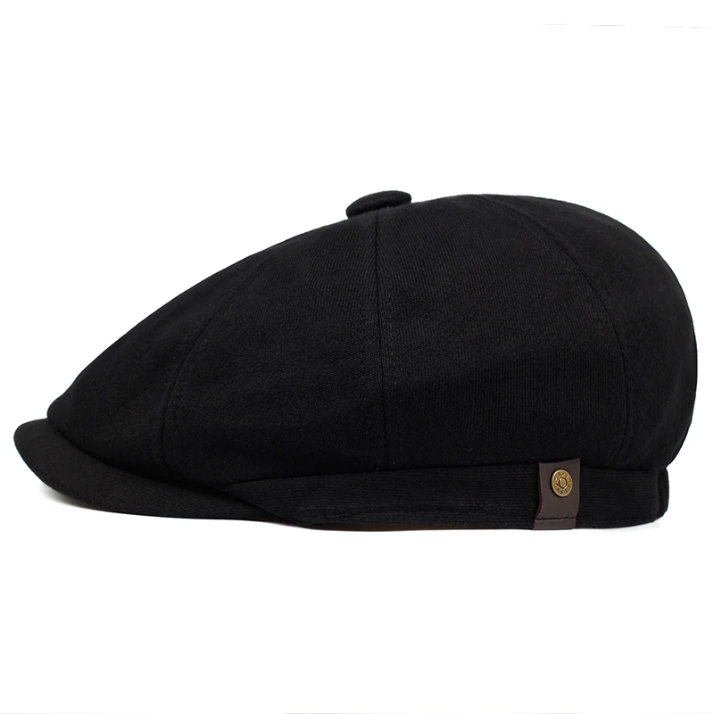 Gorra de sarga de algodón para hombre y mujer, sombrero de ocho paneles, estilo Retro, Boina grande, color negro, 2019