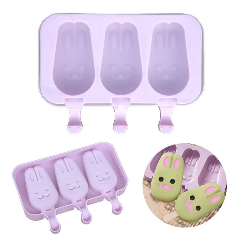 Silicone Ice Cream Mold Popsicle Siamese Molds with Lid DIY Homemade Ice Lolly Mold Cartoon Animals Image Handmade Kitchen Tools