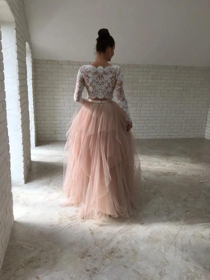 Eye Catching Champagne Long Bridal Tulle Skirts Zipper Asymmetrical Mesh Tulle Long Women Skirts Bridesmaid Tulle Skirt