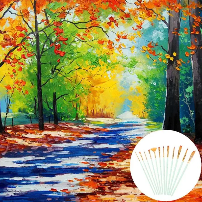 12 قطعة الفنان الطلاء فرشاة مجموعة نايلون الشعر المائية أدوات الاكريليك إمدادات النفط اللوحة