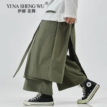 남성용 일본 스타일 기모노 하렘 바지, 하오리, 빈티지 와이드 레그, 루즈 조거, 루즈 스트레이트 레그 바지, 사무라이 성인 의상 