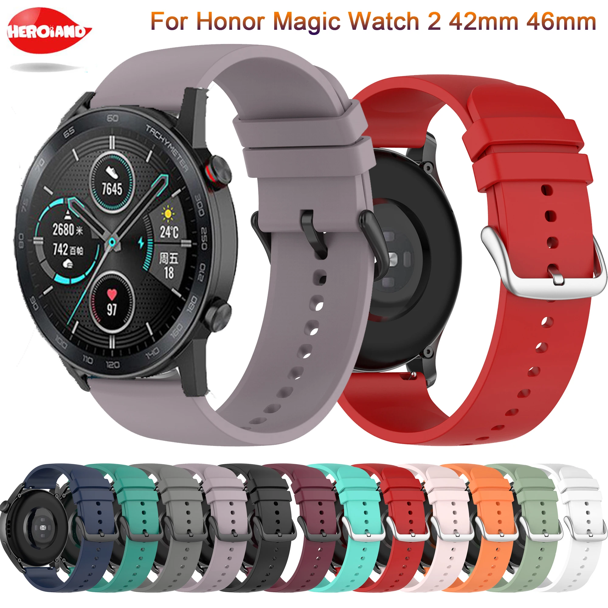 Silicone strap for Honor Magic Watch 2 42mm 46mm Watchband Bracelet Sport Smart watch Replacement Strap For Huawei GT GT2 Strap