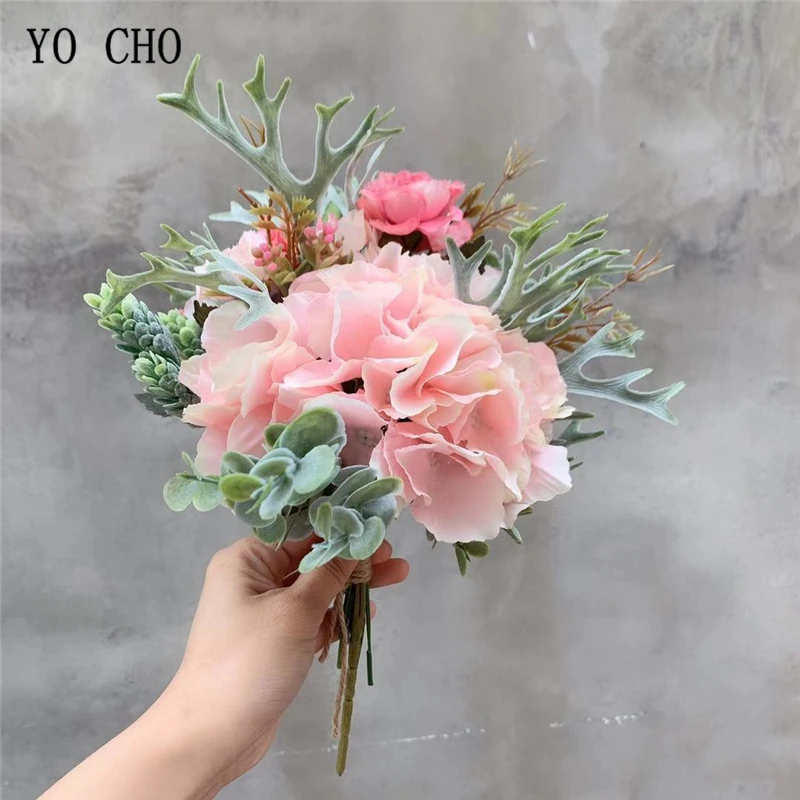 Yo cho-花嫁介添人用の造花の花束,偽の牡丹,ダリア,パーティーや家のテーブルの装飾用