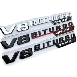 1 par cromo preto vermelho fender letras v8 beturbo 4matic + emblemas para mercedes benz e63 c63 cls63 gls63 s63 gle63 glc63 s amg