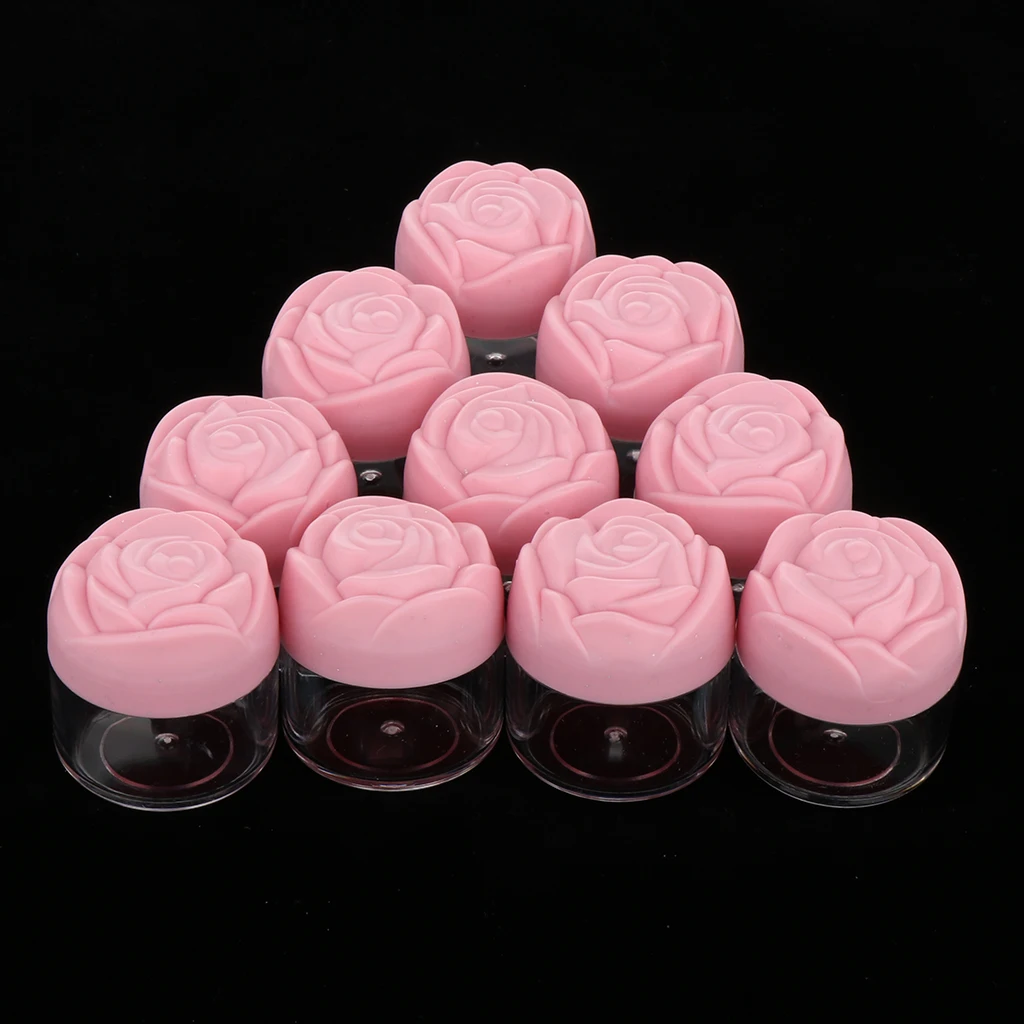 10 pezzi di 20g di Plastica Crema Cosmetica Contenitori con Rosa A Forma di Tappi A Vite, vuoto Campione di Trucco Vasetti Balsamo per le labbra Vaso vaso
