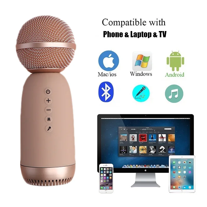 

Silicone Bluetooth Microphone KTV Speaker Wireless Karaoke Mic Song Singing MP3 Player FM Radio Suit for Phone Laptop Smart TV