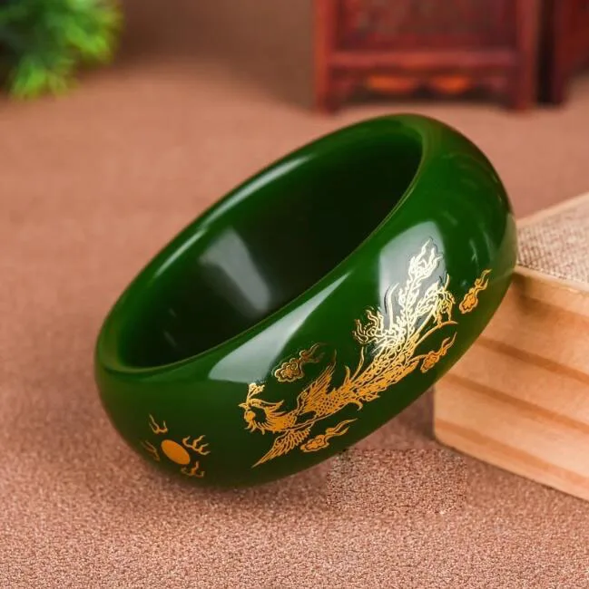 

widen Natural Green Jade Dragon Bangle Bracelet Charm Jewellery Fashion Accessories Hand-Carved Lucky Amulet Gifts Women Her Men