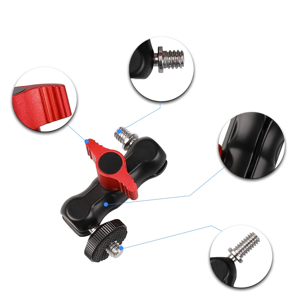 2 Chiếc Bóng Đầu Mount Adapter Ma Sát Phép Thuật Cánh Tay Với Đa Chức Năng Đôi Ballhead 1/4 "Cho Máy Ảnh Giàn Khoan màn Hình LCD Đèn LED