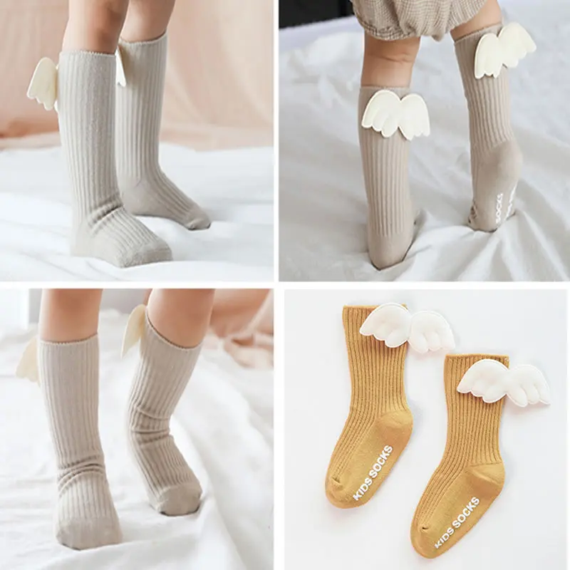 New Style for Autumn and Winter Baby Wings Socks Silicone Non-Slip Baby Knee Length Socks Boneless Tube Children\'s Angel Socks