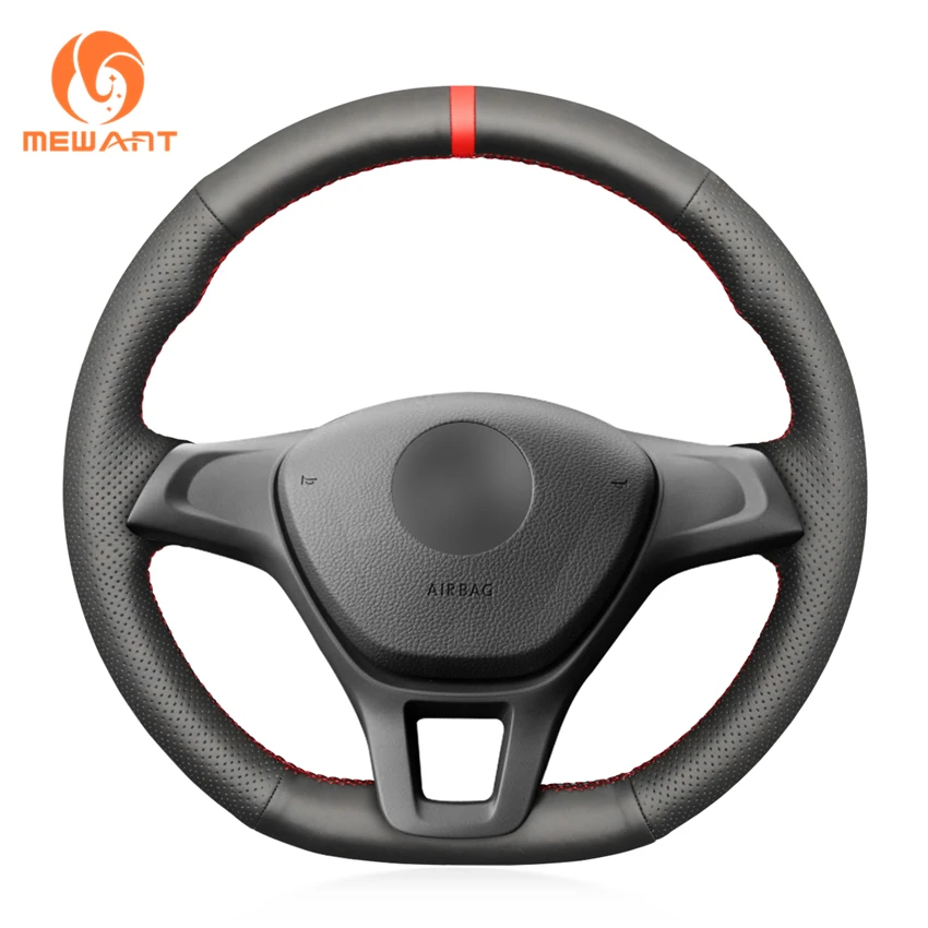 MEWANT Black Genuine Leather Steering Wheel Cover for Volkswagen VW Golf 7 Sportsvan Polo 5 Jetta Up! Passat Touran 2013-2021