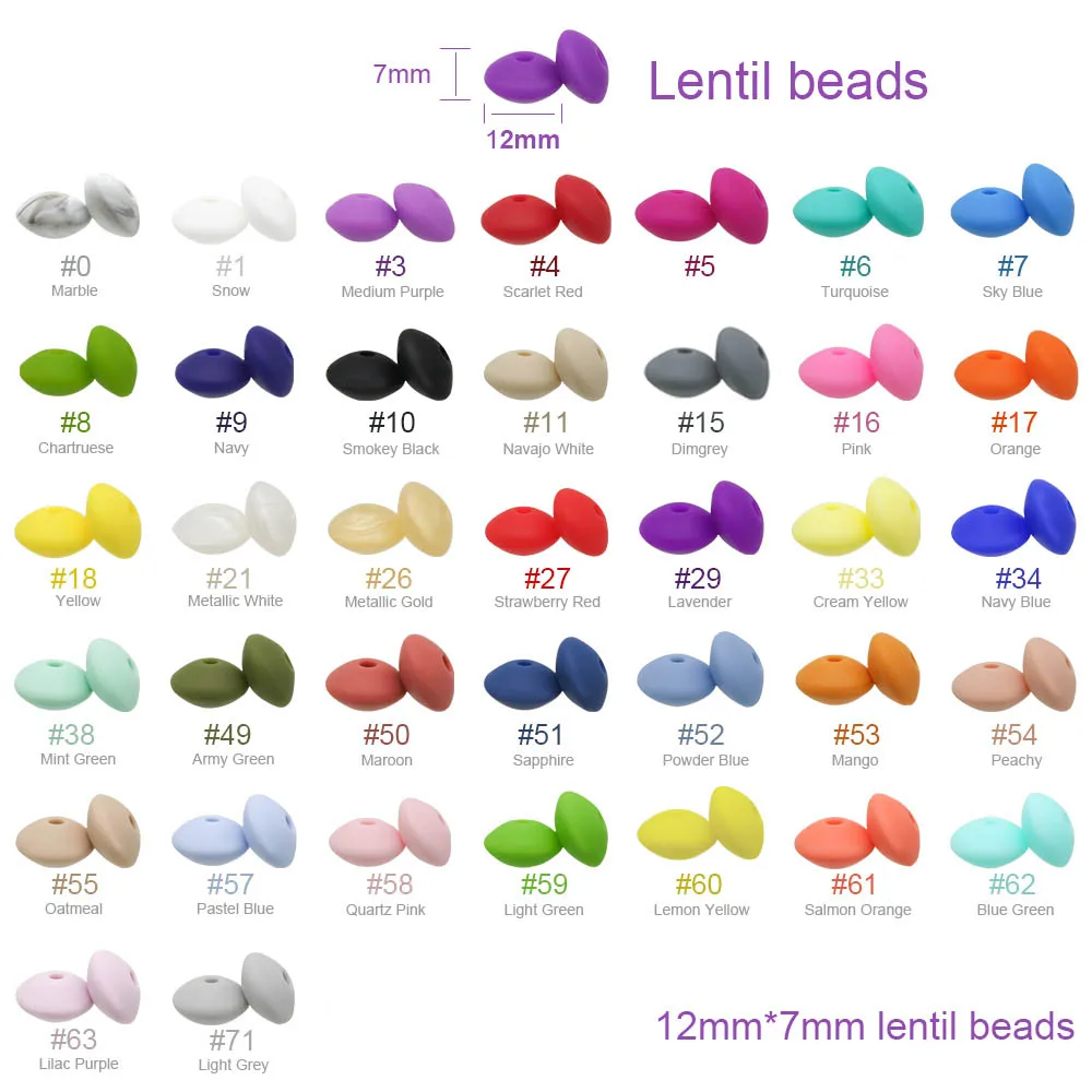 Cute-Idea 20Pcs Silicone Beads 12MM Lentil Beads DIY Baby Pacifier Chain Pendant BPA Free DIY Chewable Colorful Teether Beads