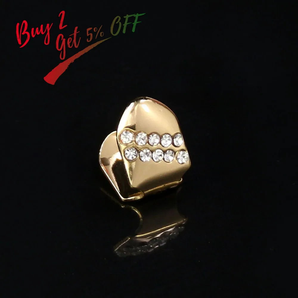 TOPGRILLZ New Gold Color Plated Hip Hop Single Teeth Grillz Cap Top Tooth GRILLZ for Halloween Christmas Party Jewelry,Gift