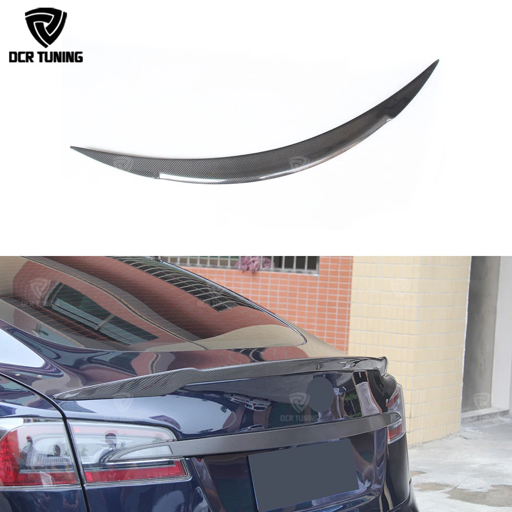 

For Tesla S Model S Carbon Fiber Rear Trunk Spoiler Trunk Boot Glossy 4 Door Sedan rear wings 2012 2013 2014 2015 2016 2017 - UP