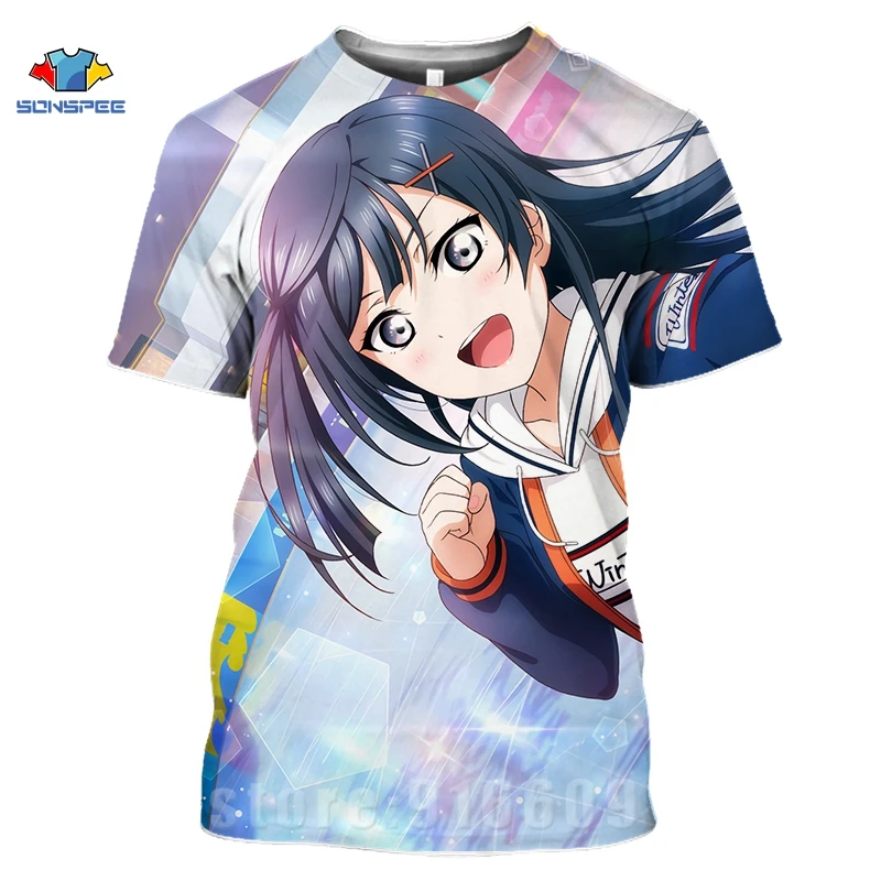 SONSPEE 3D Printed T Shirt Love Live Anime T Shirt Women Harajuku Short Sleeve Fun T-Shirt Loli Girl Role Playing Game Top Tee