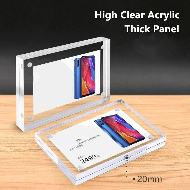 

90x55mm Mini Clear Magnetic Acrylic Price Label Card Tag Sign Holder Display Stand Small Photo Picture Poster Frame
