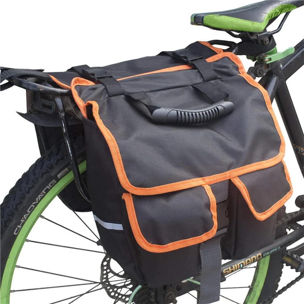 Bike Trunk Bag with Buckle, Bicycle Panniers, Carrying Handle, Reflective Trim, Large Pockets