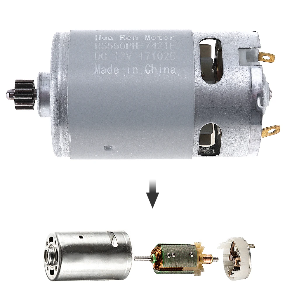 Portable RS550 19500 RPM DC Motor 12V with Two-speed 12 Teeth and High Torque Gear Box for Electric Drill / Screwdriver
