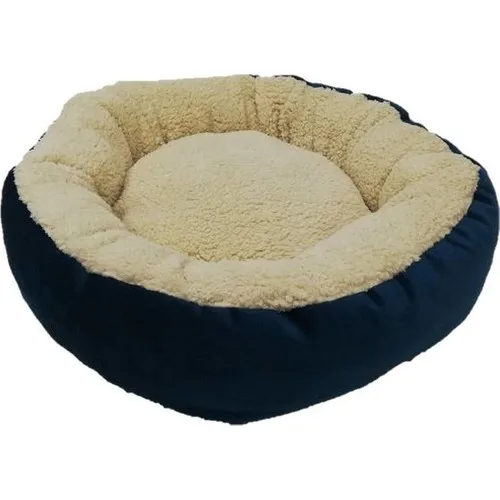 Muud Fashion Washable Donut Cat Bed (47x15) Sponge & Fiber Cream-Navy Blue