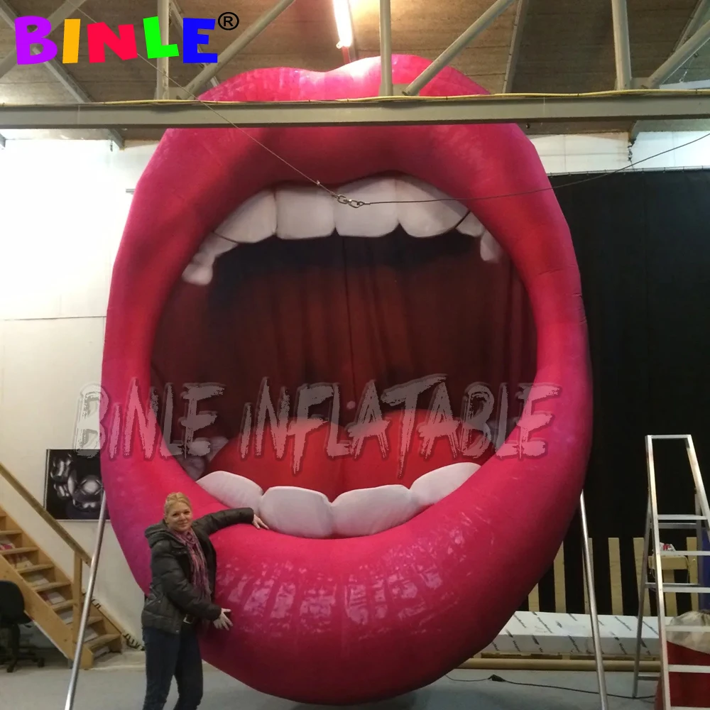 Stage background props red giant inflatable lip inflatable opening mouth for single party decororation