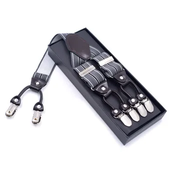 חדש איש כתפיות פלטה חום עור כתפיות מתכוונן חגורת רצועת מכנסיים Suspensorio אב מתנות ligas 6 קליפים braces