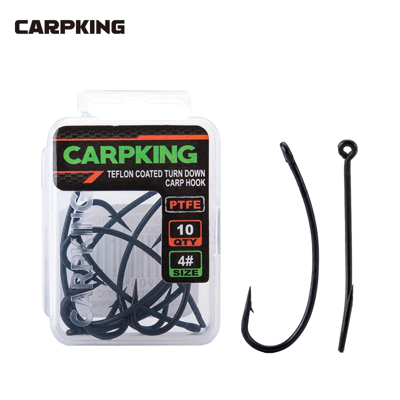 CARPKING Hooks Size 2# to 8# High Carbon Steel PTFE Coating Turndown Carp Fishing Curved Shank Hooks Fishing Accessories Hooks