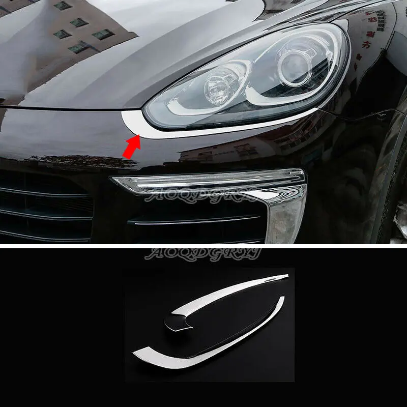 

For Porsche Cayenne 2015-2017 ABS Chrome Front Headlight Eyebrow Trim Cover 2pcs Car Accessories