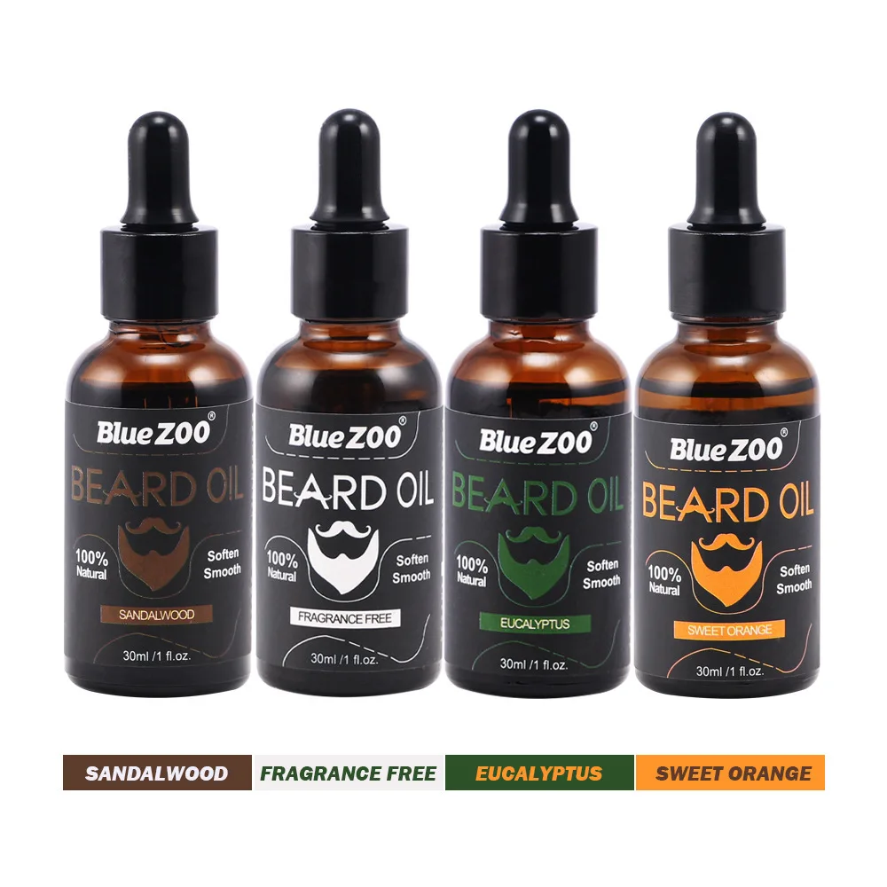 30Ml Bluezoo Râu Sáp Râu Tinh Dầu Không Vị Gỗ Đàn Hương Cam Bạch Đàn 4 Hương Vị