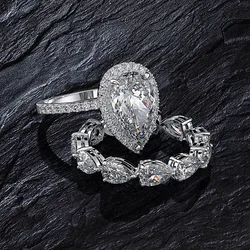 Luxury Water Drop 5ct Moissanite Diamond Ring sets 100% Real 925 sterling silver Engagement Wedding band Rings for Women Jewelry
